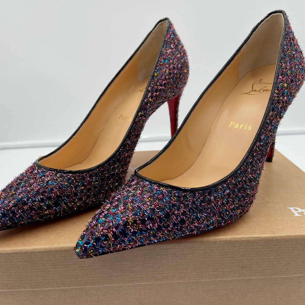 Christian Louboutin Kate 85 Glitter Bee Black Multi/black Red Bottoms